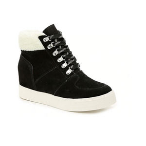 Steve Madden Women's 9.5M Lakes Black Suede Wedge Boots Sneakers Sherpa Lined